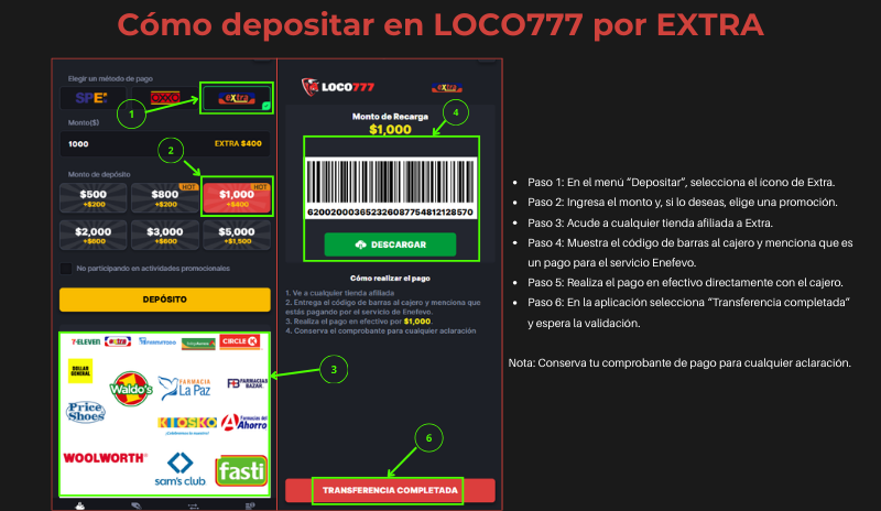 Cómo depositar en Loco777 por EXTRA