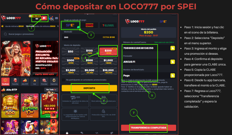 Cómo depositar en Loco777 por SPEI